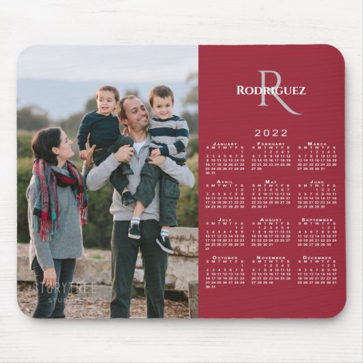 2022 Kalender benutzerdefinierten Foto Monogramm N Mousepad (Vorne)