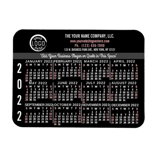 2022 Kalender Benutzerdefinierter Firmenlogo Name Magnet (Horizontal)