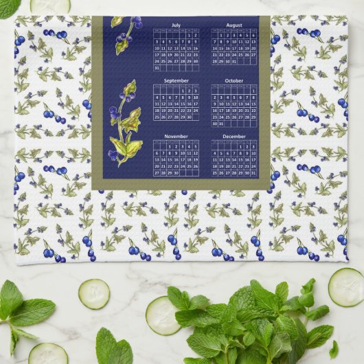 2022 Kalender Blueberries - Blätter - Grenze Geschirrtuch (Gefaltet)