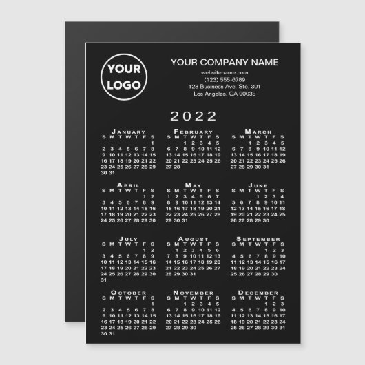 2022 Kalender Business-Logo Text Schwarze Magnet-K Magnetkarte (Vorne/Hinten)