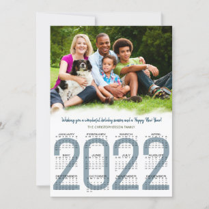 2022 Kalender Familienfoto Blau Neues Jahr Feiertagskarte