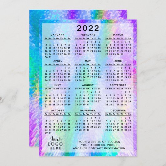 2022 Kalender farbenfroh iridescent holographisch Programm (Vorne/Hinten)