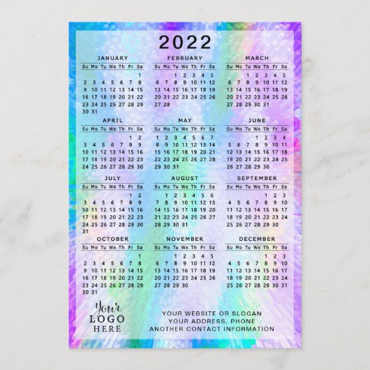 2022 Kalender farbenfroh iridescent holographisch Programm (Vorderseite)