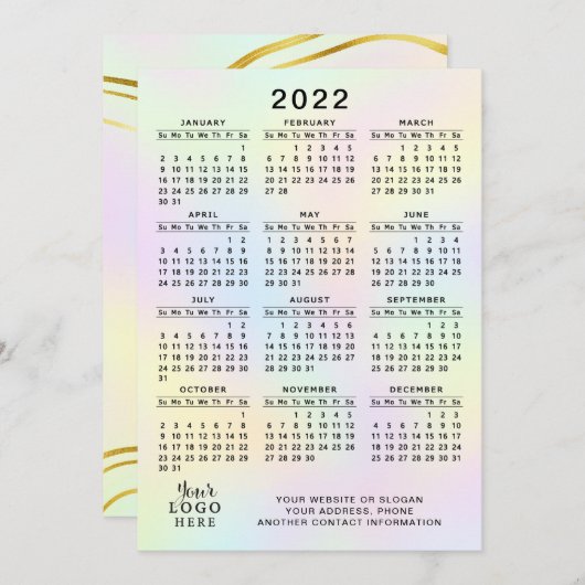 2022 Kalender Firmenlogo Pastel Holographisch Programm (Vorne/Hinten)