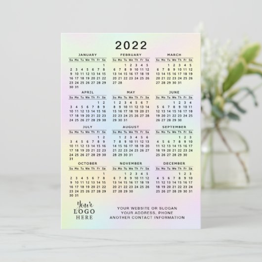 2022 Kalender Firmenlogo Pastel Holographisch Programm (Stehend Vorderseite)