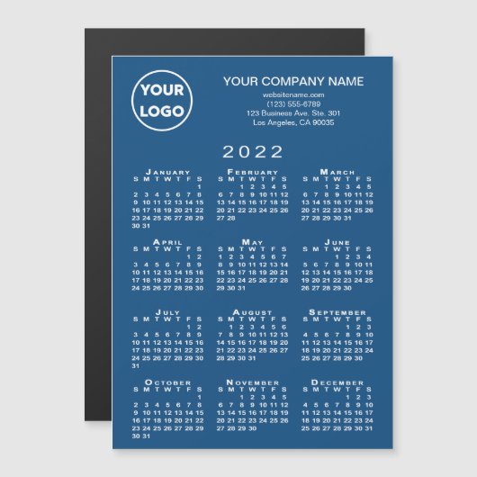 2022 Kalender Firmenlogo Text Blue Magnet Card (Vorne/Hinten)