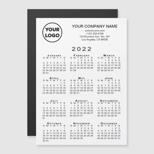 2022 Kalender Firmenlogo Text White Magnet Card (Vorne/Hinten)