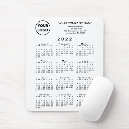 2022 Kalender - Firmenlogo und Text auf Weiß Mousepad (Mit Mouse)