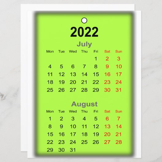 2022 Kalender Juli August Drucken auf.. (Vorne/Hinten)