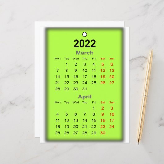 2022 Kalender März April Drucken am.. (Vorderseite/Rückseite Beispiel)