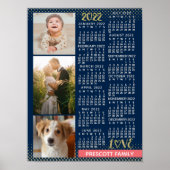 2022 Kalender Navy Koral Gold Familie Foto Collage Poster (Vorne)