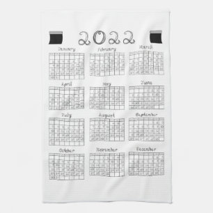 2022 Kalender Schwarze Stoffe Schriftart Linie Kun Geschirrtuch