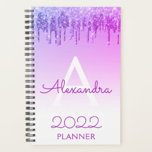 2022 Lila Glitter Funkel Monogramm Planer