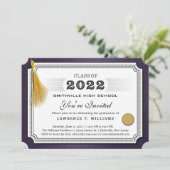 2022 Lila Gold Tassel Diploma Grad Party Einladung (Stehend Vorderseite)