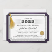 2022 Lila Gold Tassel Diploma Grad Party Einladung (Vorderseite)