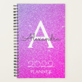 2022 Lila-Rosa-Glitzer-Sparkle-Monogramm Planer (Vorderseite)