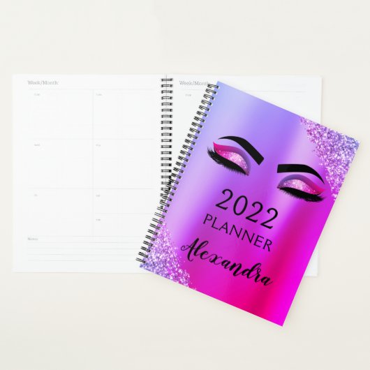 2022 Lila rosa Monogramm Glitzer Eyelashes Moderne Planer (Anzeige)