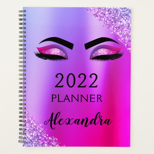 2022 Lila rosa Monogramm Glitzer Eyelashes Moderne Planer (Vorderseite)