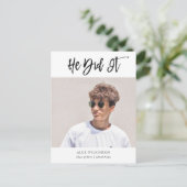 2022 machte er es moderne Kalligraphie Foto Abschl Ankündigungspostkarte (Stehend Vorderseite)