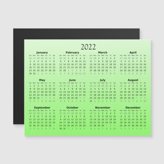 2022 Mini-Kalender Magnetic Green Ombre Magneteinladung (Vorne/Hinten)