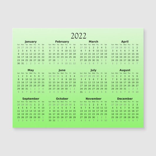 2022 Mini-Kalender Magnetic Green Ombre Magneteinladung (Vorderseite)