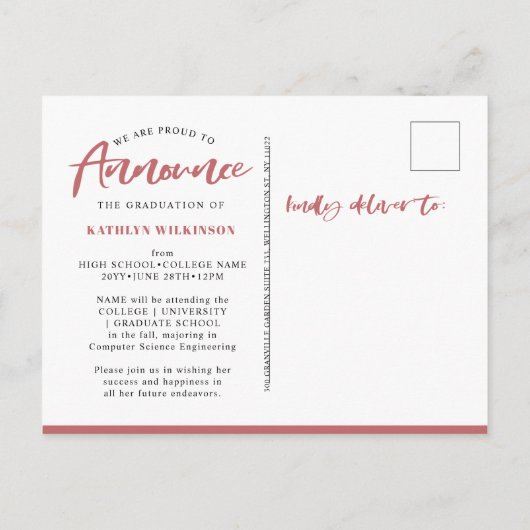 2022 Moderne Script-Rose Rosa Pfeil 4 Foto Grad Ankündigungspostkarte (Rückseite)