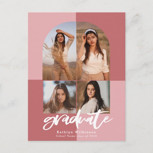 2022 Moderne Script-Rose Rosa Pfeil 4 Foto Grad Ankündigungspostkarte (Vorderseite)