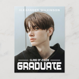 2022 Modernes Schwarz-weißes Drehbuch Foto Grad Ankündigungspostkarte