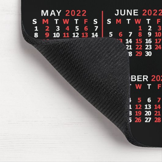 2022 Monatlicher Kalender Custom Black Red White Mousepad (Ecke)