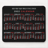 2022 Monatlicher Kalender Custom Black Red White Mousepad (Vorne)