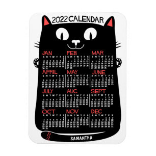 2022 Monatlicher Kalender Mittelalter Schwarze Kat Magnet