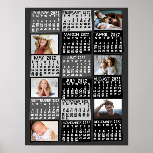 2022 Monatskalender FotoCollage Mod Black Poster (Vorne)