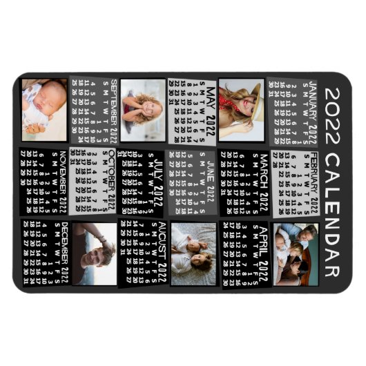2022 Monatskalender Mod Schwarzes FotoCollage Magnet (Horizontal)
