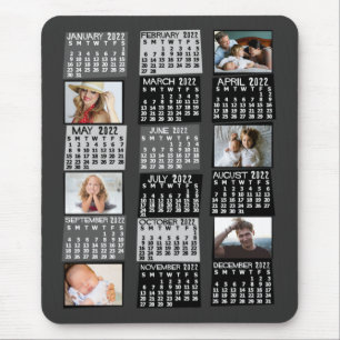 2022 Monatskalender Mod Schwarzes FotoCollage Mousepad