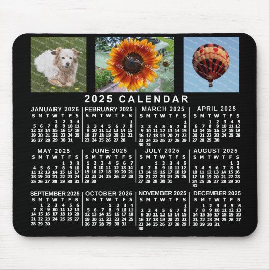 2022 Monatskalender Schwarz Custom 3 Fotos Mousepad (Vorne)
