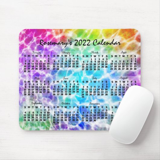 2022 Monatskalender Tiedye Hippie Rainbow Mousepad (Mit Mouse)