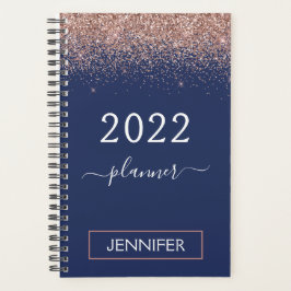 2022 Navy Blue Monogram Glitzer Pink Rose Gold Planer