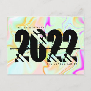 2022 Neue Jahre Trippy Liquid Bold Hologram Postkarte