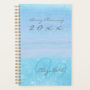 2022 Planner Aqua Blue Ombre Shimmer mit Monogramm Planer