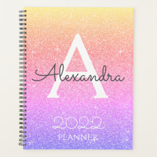 2022 Regenbogen-Pastell-Glitter-Funkel-Monogramm Planer