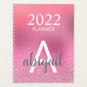 2022 Rosa Rosa Glitzer Stilvolle Monogrammbezeichn Planer