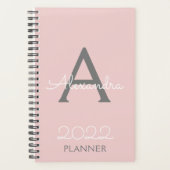 2022 Rosa-Rosa-Monogramm-Elegant Planer (Vorderseite)