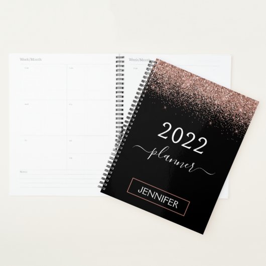 2022 Rose Gold Blush Pink Black Glitzer Monogram Planer (Anzeige)