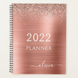 2022 Rose Gold Blush Pink Glitzer Monogram Planer
