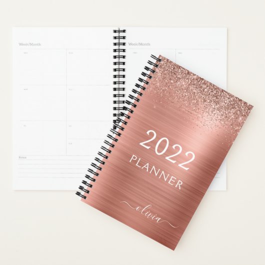 2022 Rose Gold Blush Pink Glitzer Monogram Planer (Anzeige)