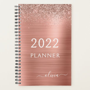 2022 Rose Gold Blush Pink Glitzer Monogram Planer