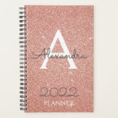 2022 Rose Gold Blush Pink Glitzer Monogram Planer (Vorderseite)