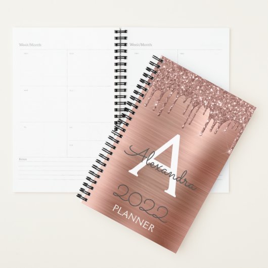 2022 Rose Gold Blush Pink Glitzer Sparkle Monogram Planer (Anzeige)