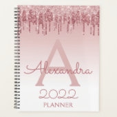 2022 Rose Gold Blush Pink Glitzer Sparkle Monogram Planer (Vorderseite)