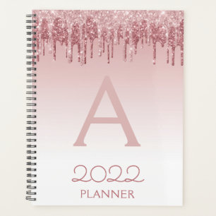 2022 Rose Gold Blush Pink Glitzer Sparkle Monogram Planer